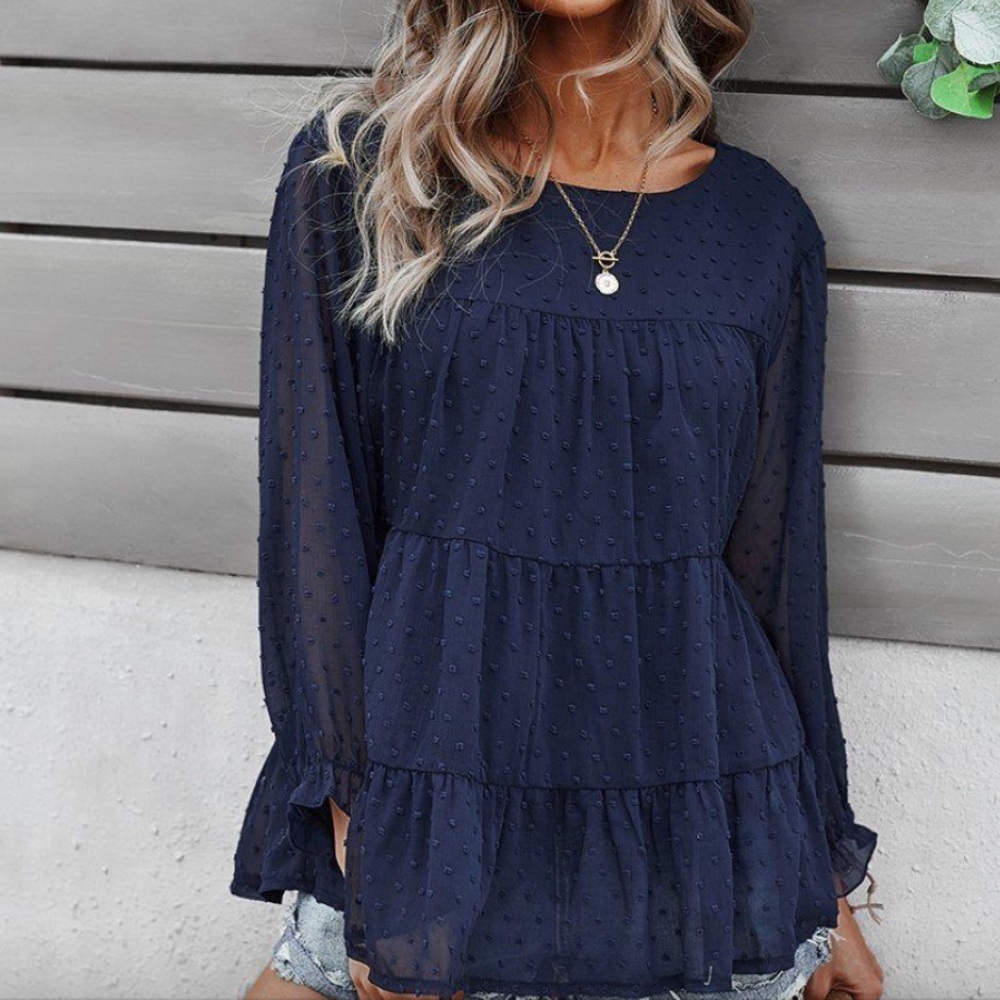 Swiss Dot Ruffled Peplum Top.